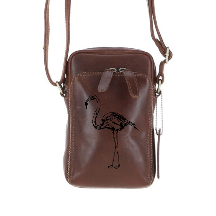 Personalised Flamingo Leather Compact Crossbody Bag