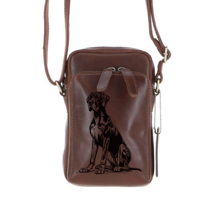 Personalised Great Dane Sitting Leather Compact Crossbody Bag