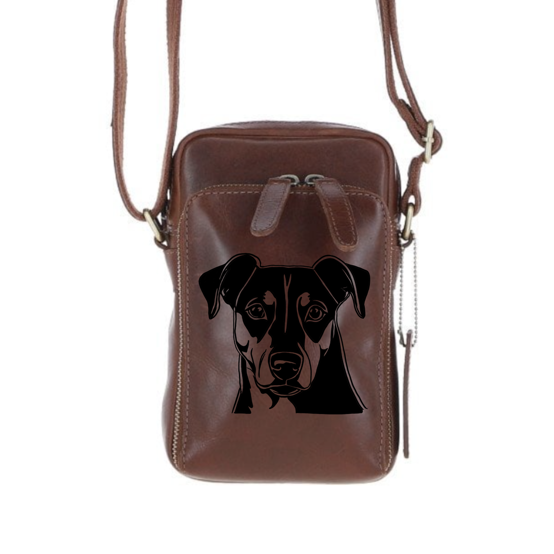 Personalised German Pinscher Leather Compact Crossbody Bag