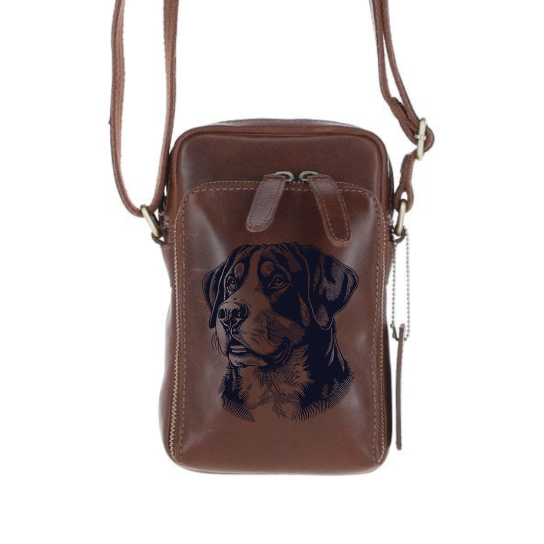 Personalised Great Swiss Mountain Dog Face Leather Compact Crossbody Bag