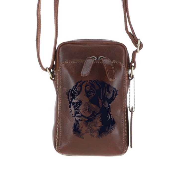 Personalised Great Swiss Mountain Dog Face Leather Compact Crossbody Bag