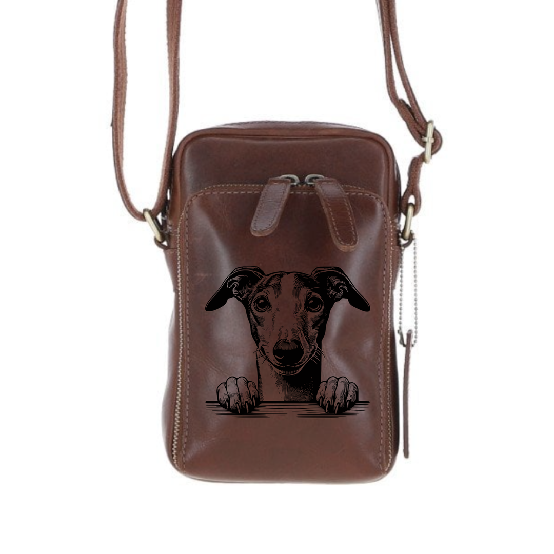 Personalised Greyhound Paws Leather Compact Crossbody Bag