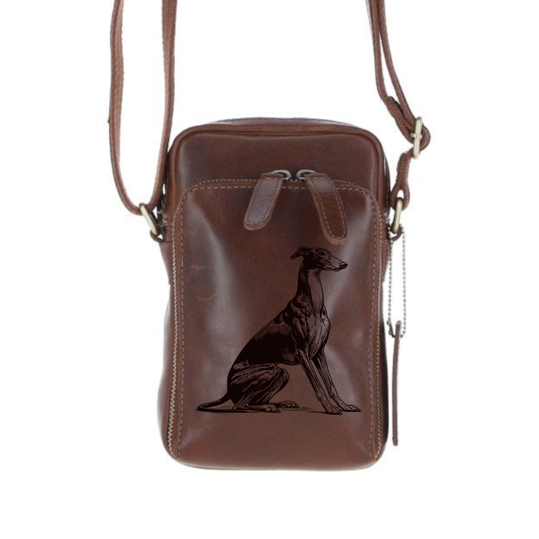 Personalised Greyhound Sitting Leather Compact Crossbody Bag