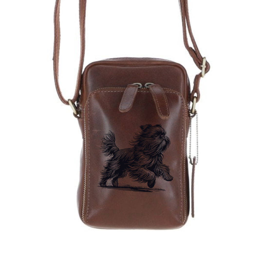 Personalised Griffon Bruxellois Running Leather Compact Crossbody Bag