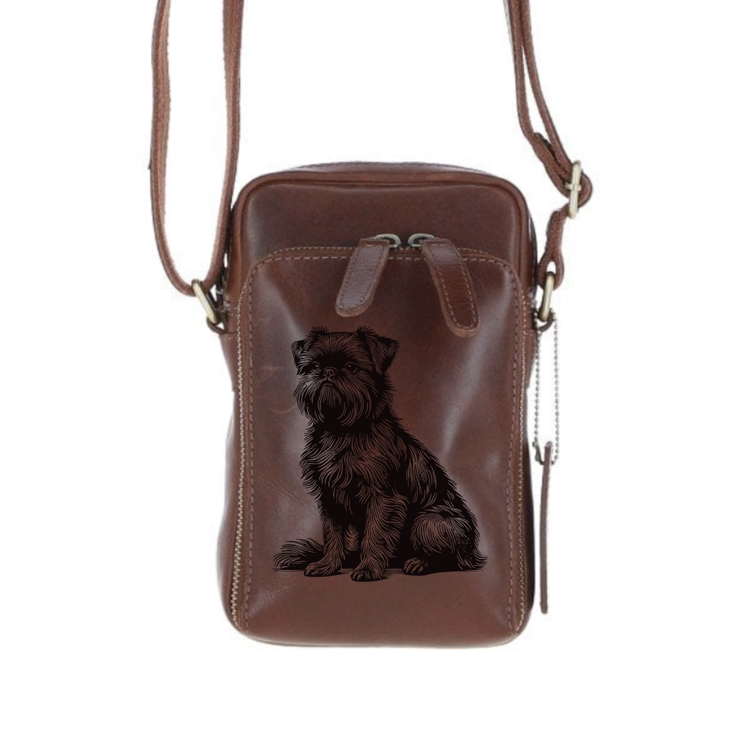 Personalised Griffon Bruxellois Sitting Leather Compact Crossbody Bag