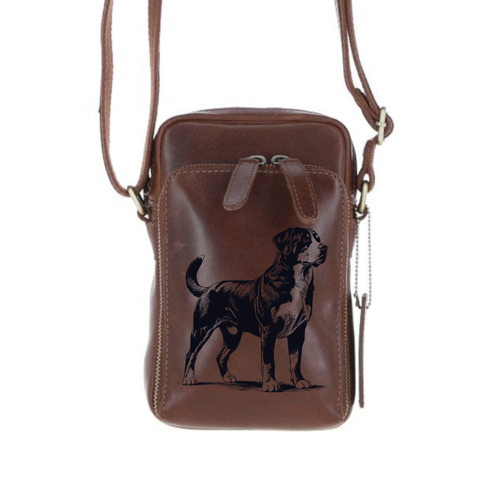 Personalised Great Swiss Mountain Dog Standing Leather Compact Crossbody Bag