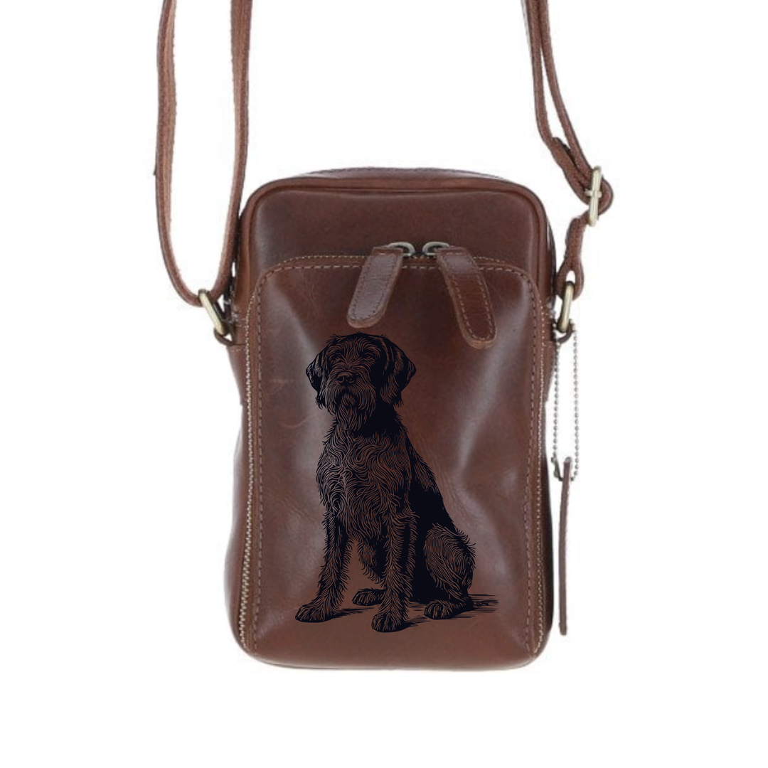 Personalised German Wirehaired Pointer Sitting Leather Compact Crossbody Bag