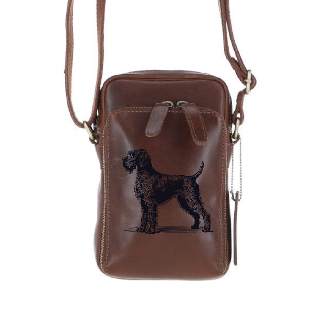 Personalised German Wirehaired Pointer Standing Leather Compact Crossbody Bag