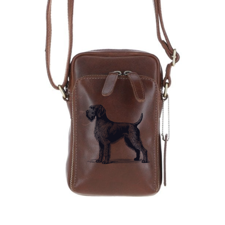 Personalised German Wirehaired Pointer Standing Leather Compact Crossbody Bag