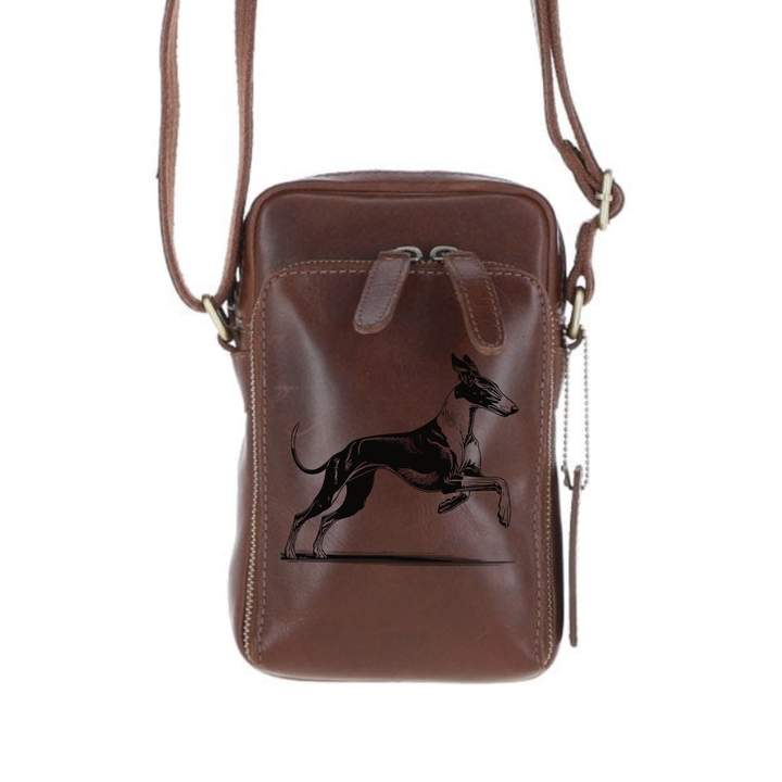 Personalised Ibizan Hound Running Leather Compact Crossbody Bag