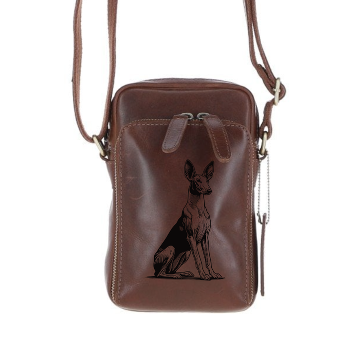 Personalised Ibizan Hound Sitting Leather Compact Crossbody Bag