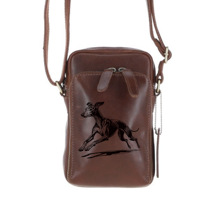 Personalised Italian Greyhound Running Leather Compact Crossbody Bag