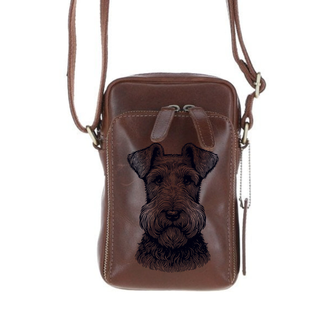 Personalised Irish Terrier Face Leather Compact Crossbody Bag