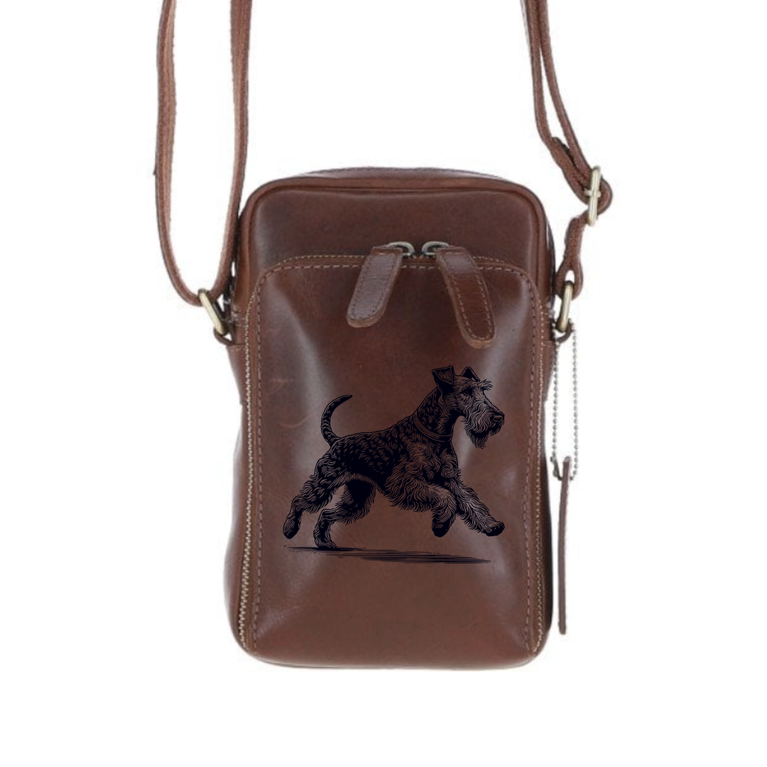 Personalised Irish Terrier Running Leather Compact Crossbody Bag
