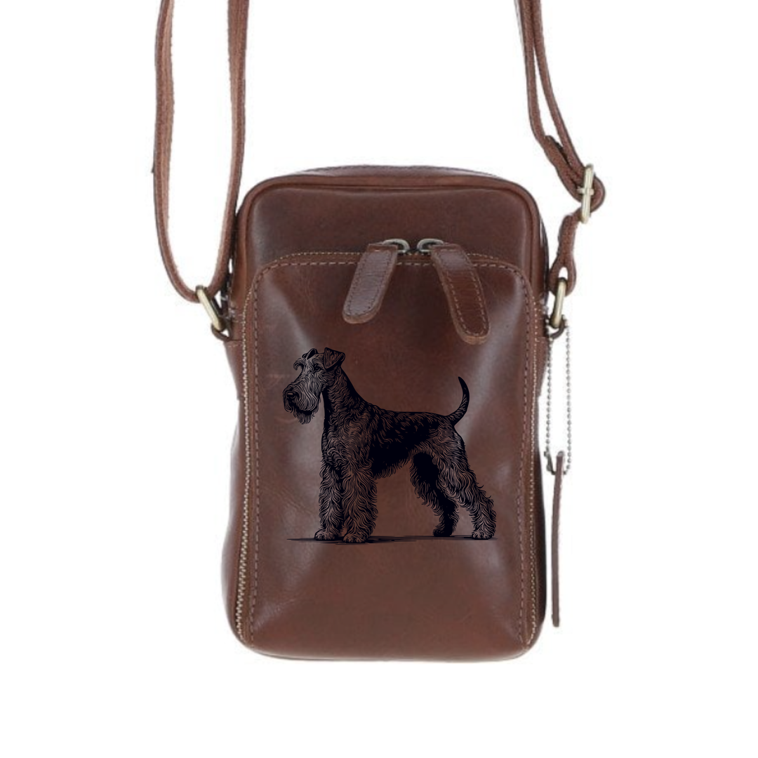 Personalised Irish Terrier Standing Leather Compact Crossbody Bag