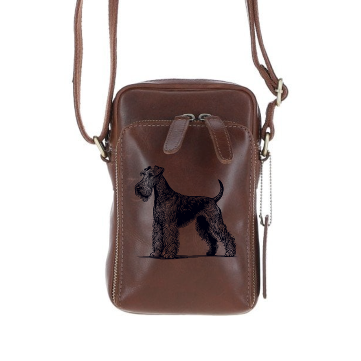 Personalised Irish Terrier Standing Leather Compact Crossbody Bag