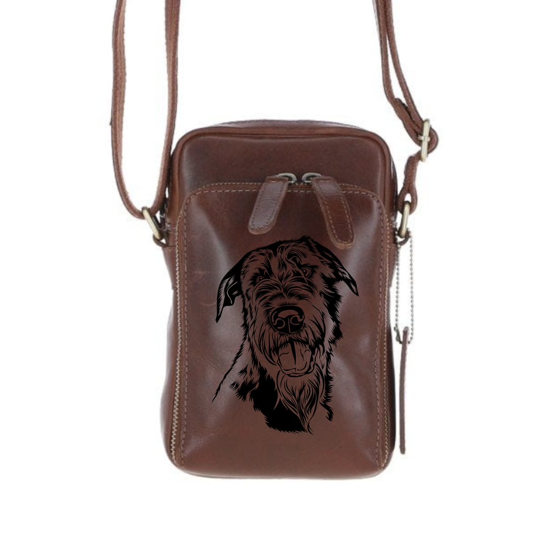 Personalised Irish Wolfhound Face Leather Compact Crossbody Bag
