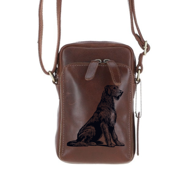 Personalised Irish Wolfhound Sitting Leather Compact Crossbody Bag