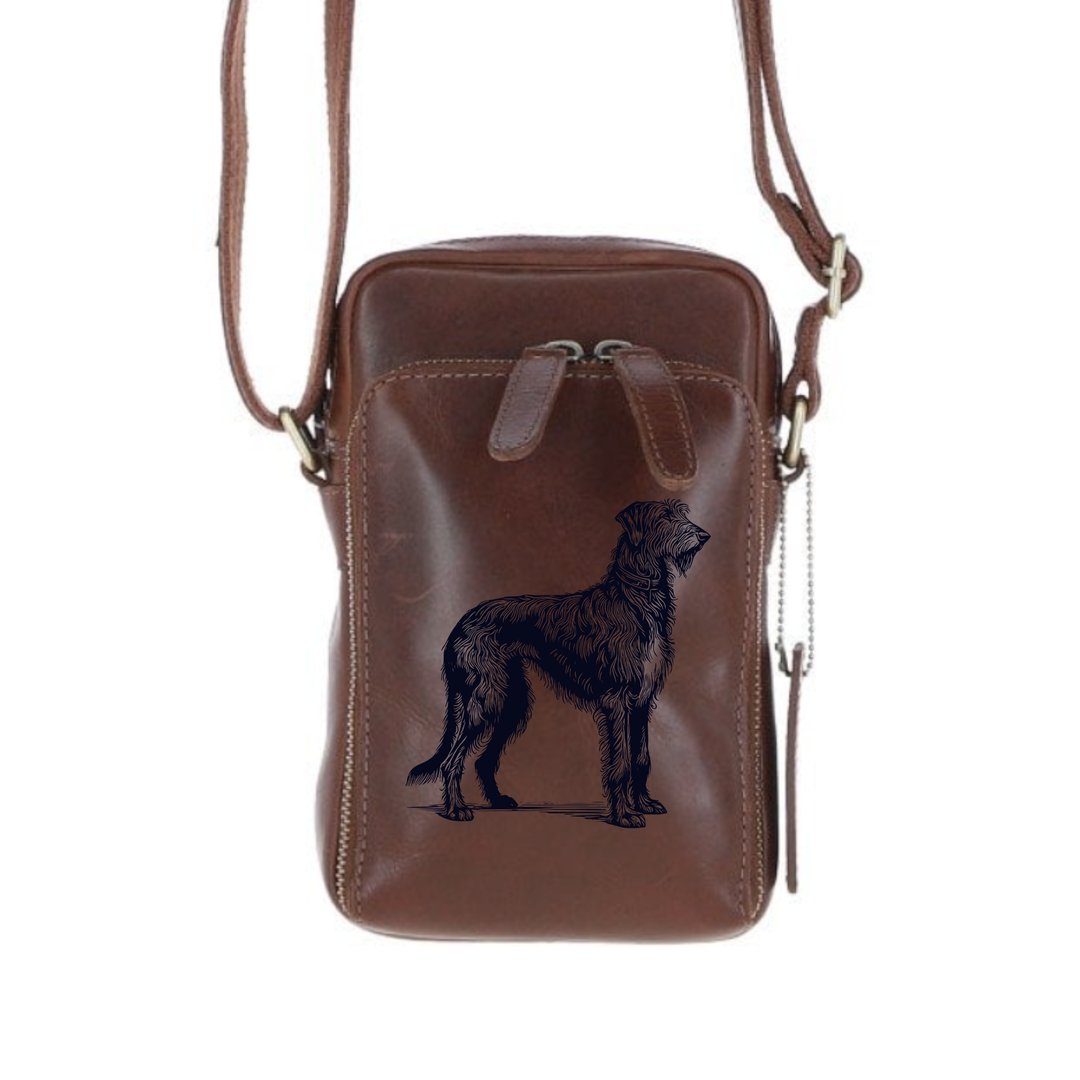Personalised Irish Wolfhound Standing Leather Compact Crossbody Bag