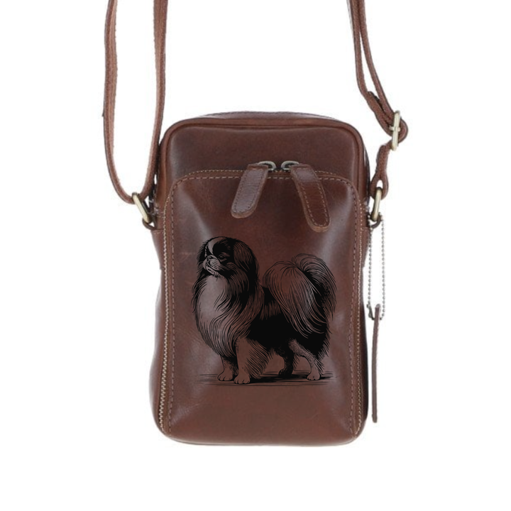 Personalised Japanese Chin Standing Leather Compact Crossbody Bag