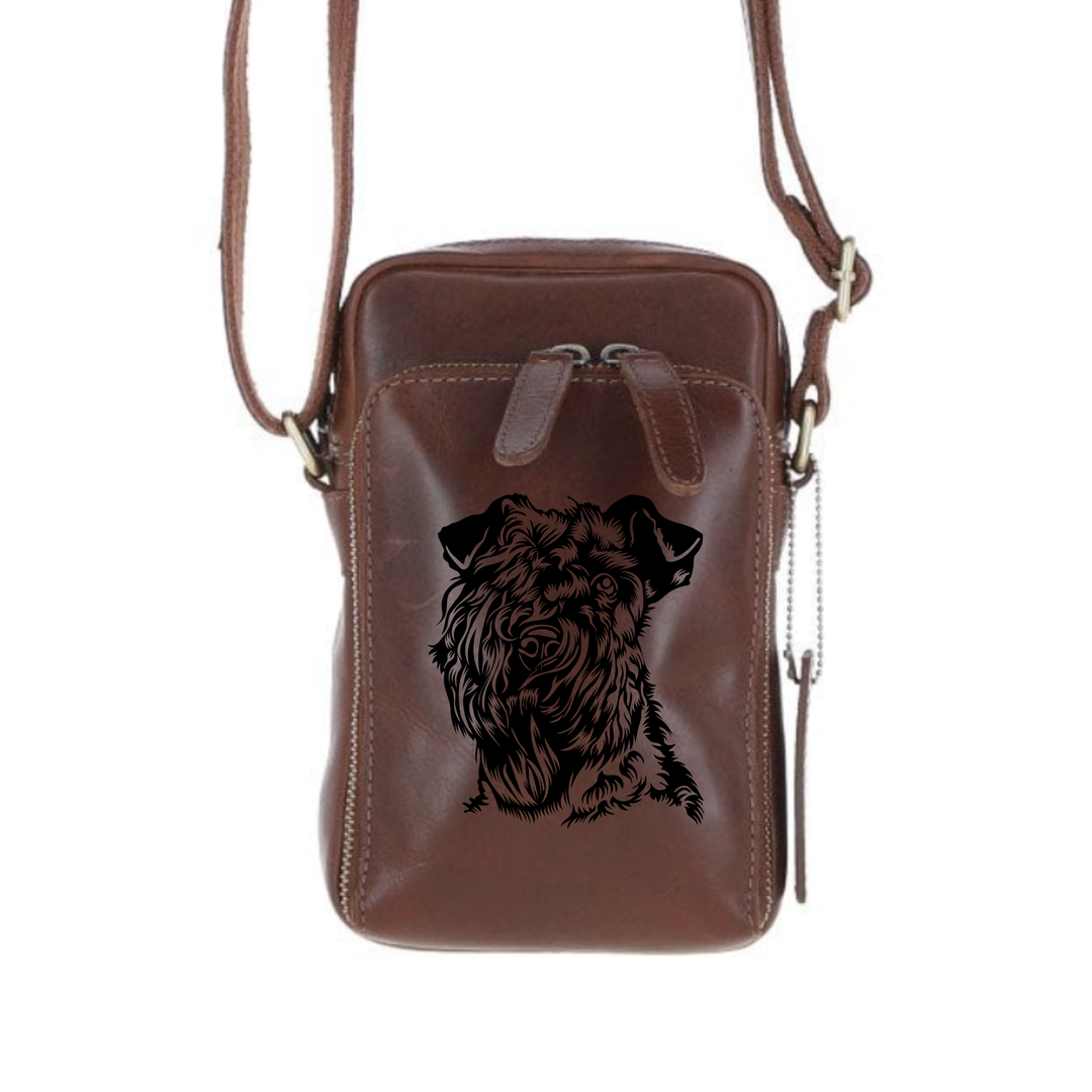 Personalised Kerry Blue Terrier Face Leather Compact Crossbody Bag
