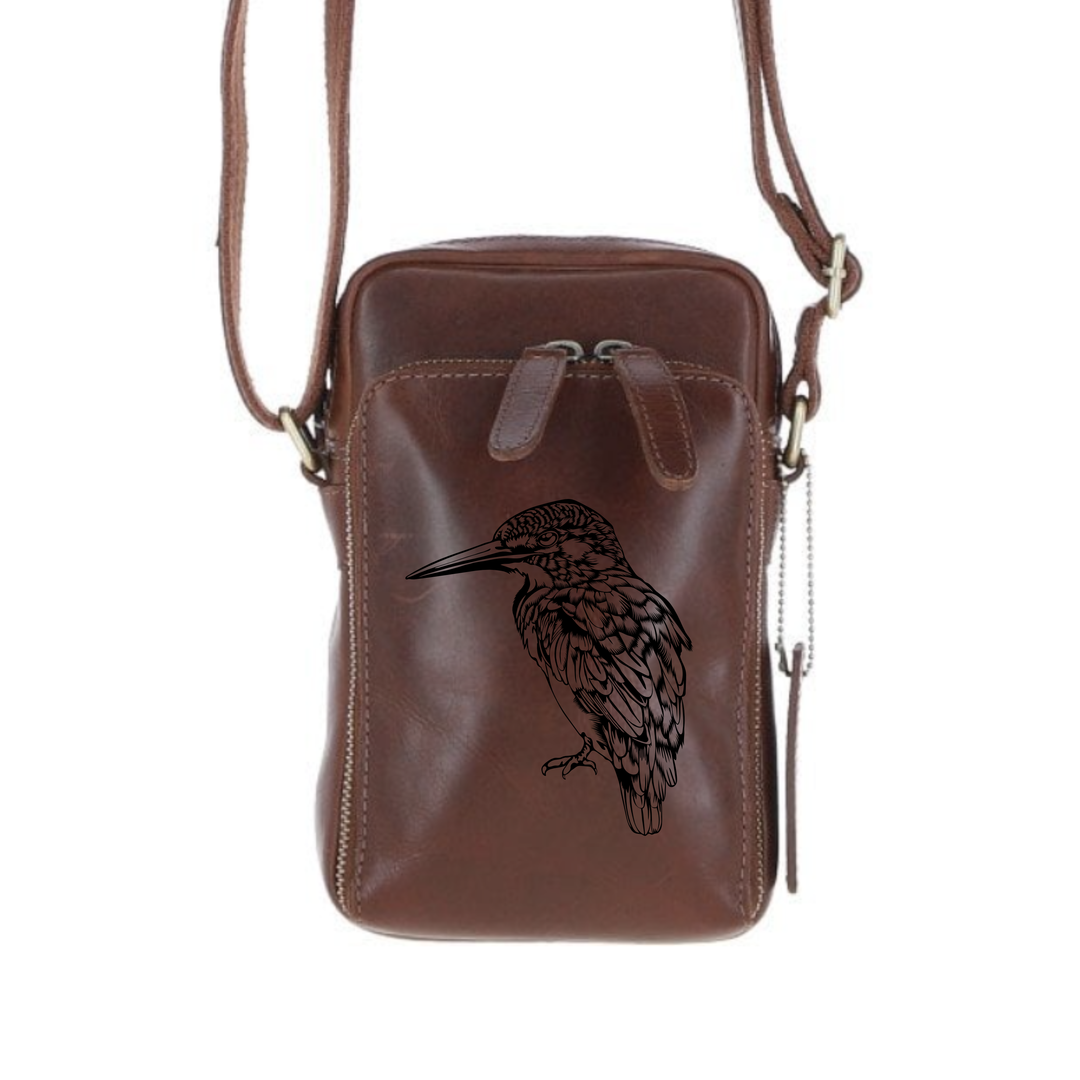 Personalised Kingfisher Leather Compact Crossbody Bag