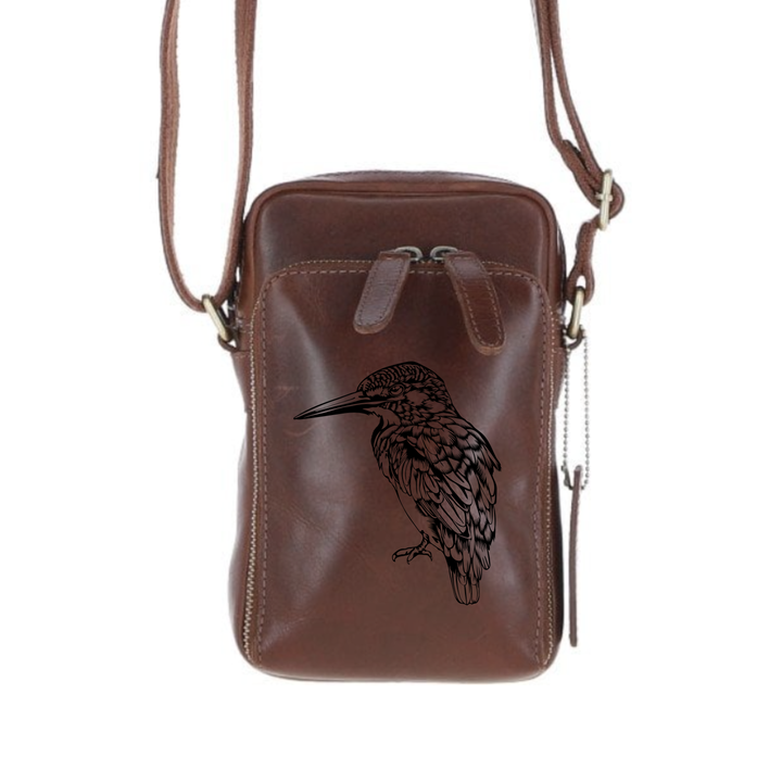 Personalised Kingfisher Leather Compact Crossbody Bag