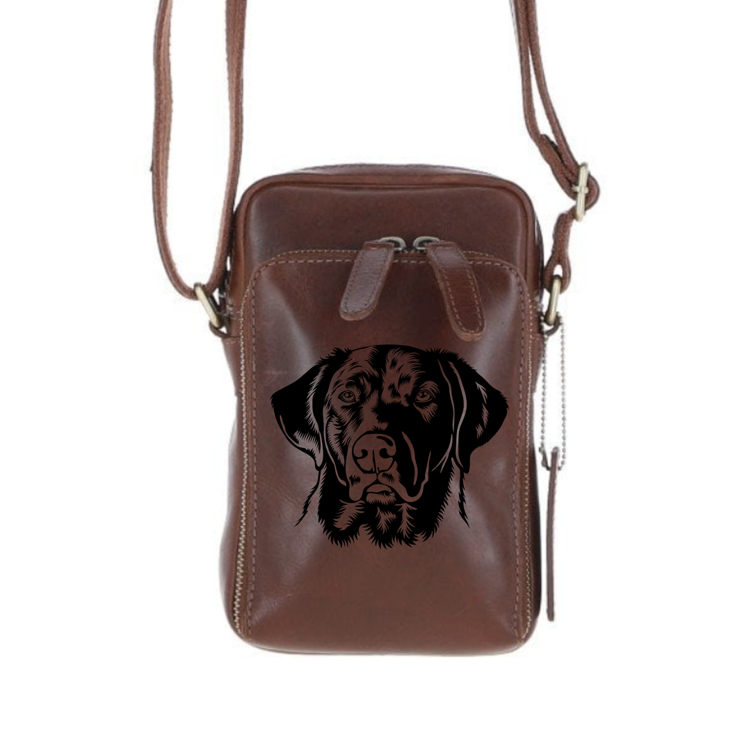 Personalised Dark Labrador Leather Compact Crossbody Bag