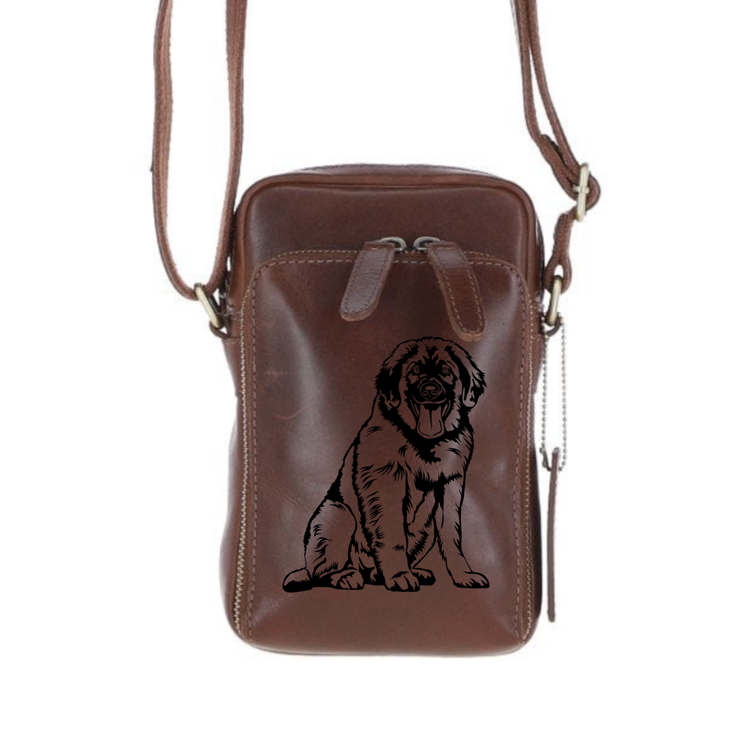 Personalised Leonberger Leather Compact Crossbody Bag