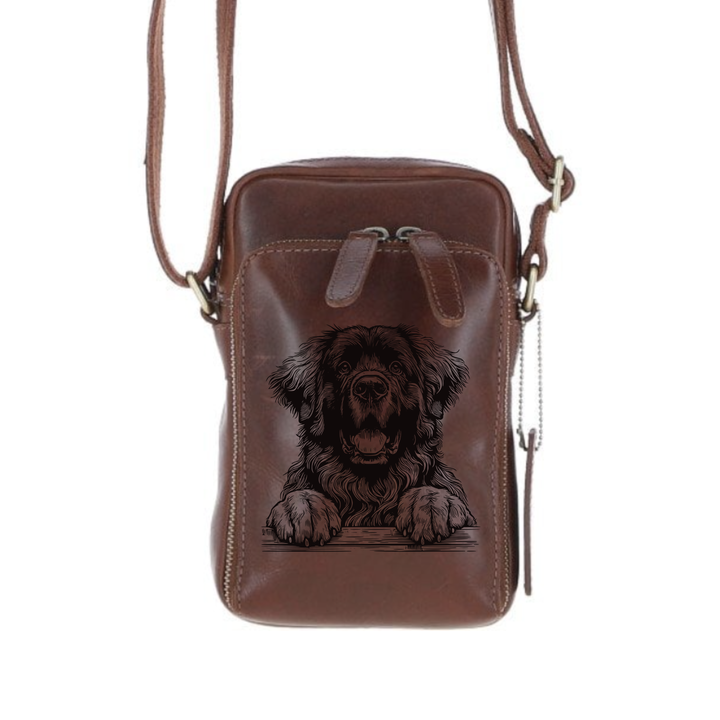 Personalised Leonberger Paws Leather Compact Crossbody Bag
