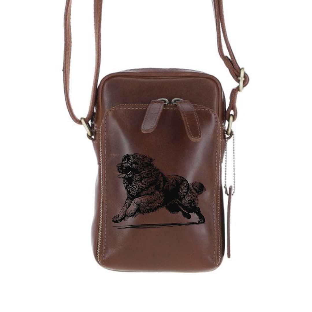 Personalised Leonberger Running Leather Compact Crossbody Bag