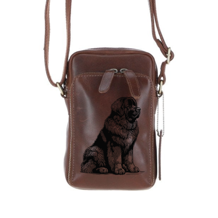 Personalised Leonberger Sitting Leather Compact Crossbody Bag