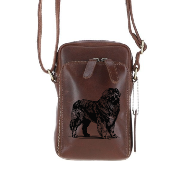 Personalised Leonberger Standing Leather Compact Crossbody Bag