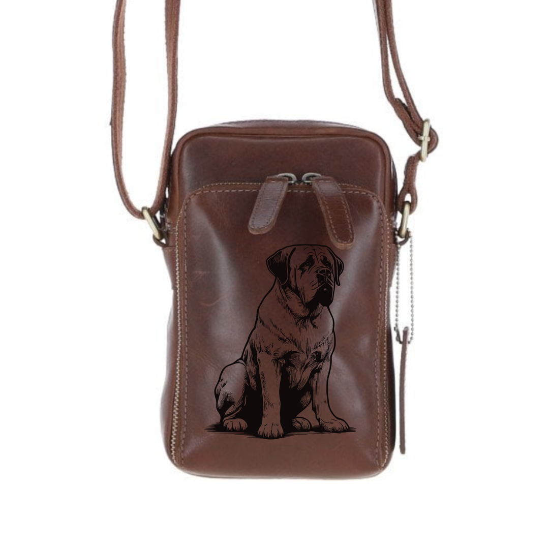 Personalised English Mastiff Leather Compact Crossbody Bag