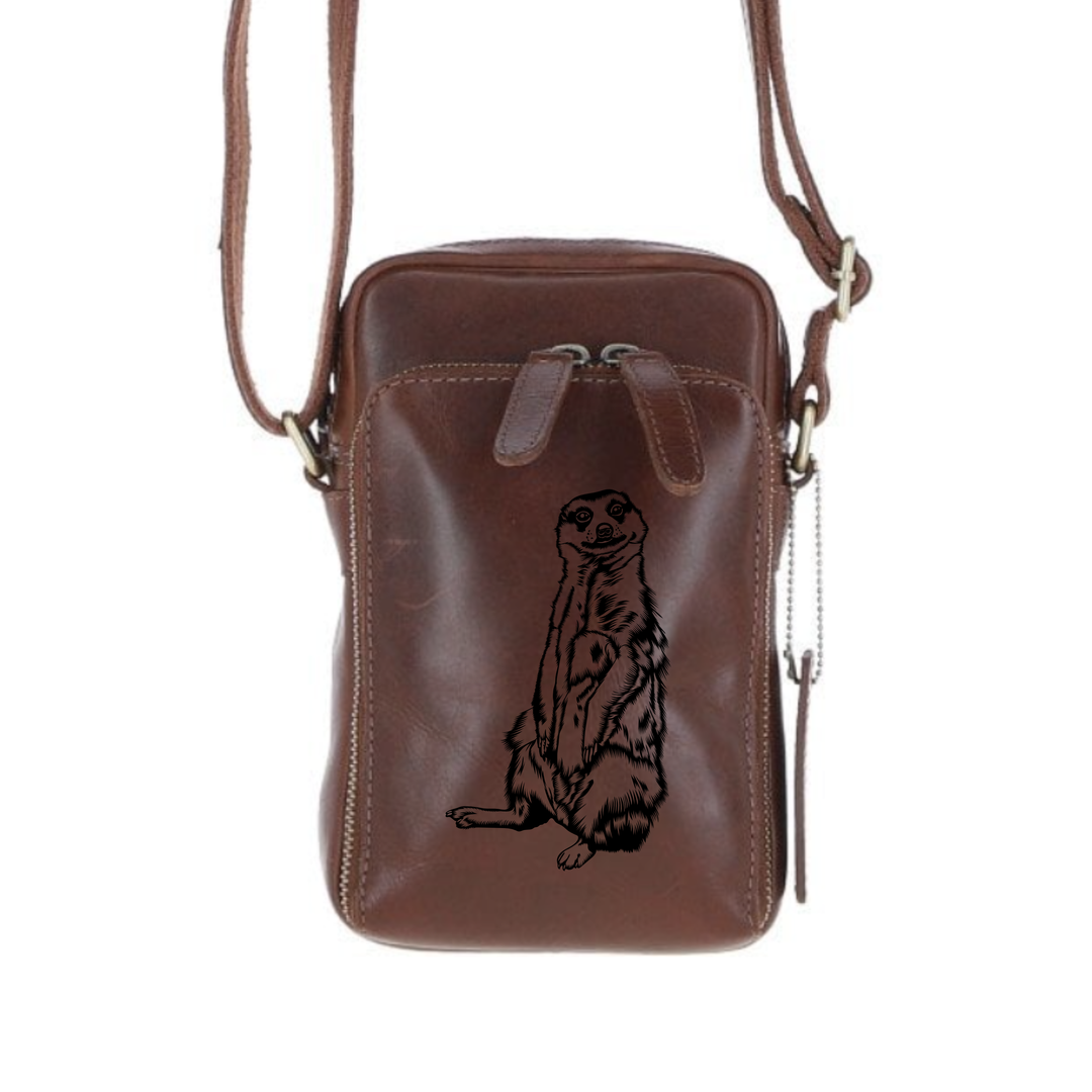 Personalised Meerkat Leather Compact Crossbody Bag