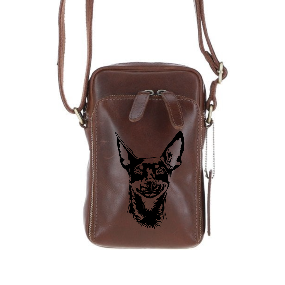 Personalised English Toy Terrier Face Leather Compact Crossbody Bag
