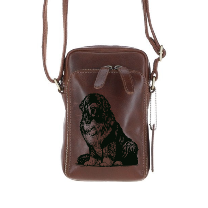 Personalised Newfoundland Sitting Leather Compact Crossbody Bag