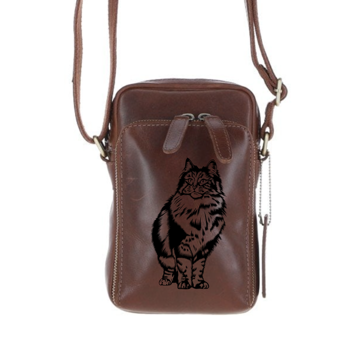 Personalised Norwegian Forest Cat Leather Compact Crossbody Bag