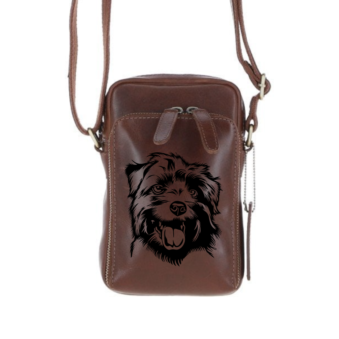 Personalised Norfolk Terrier Face Leather Compact Crossbody Bag