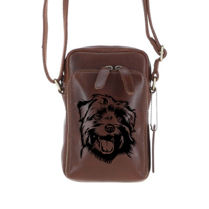 Personalised Norfolk Terrier Face Leather Compact Crossbody Bag