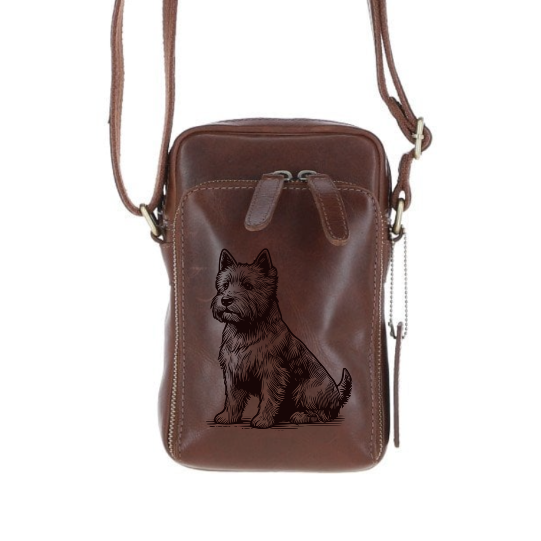 Personalised Norwich Terrier Sitting Leather Compact Crossbody Bag