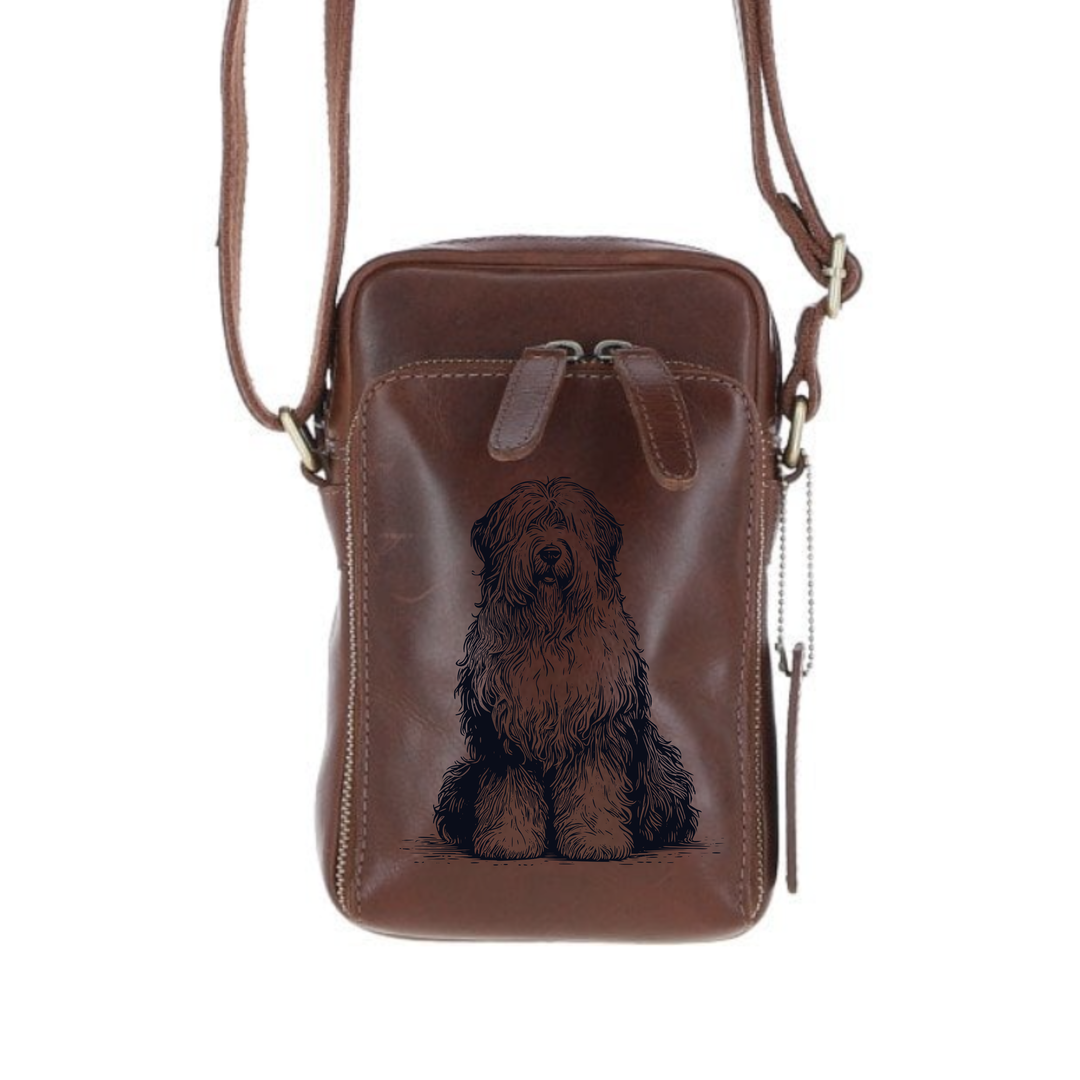 Personalised Old English Sheepdog Sitting Leather Compact Crossbody Bag