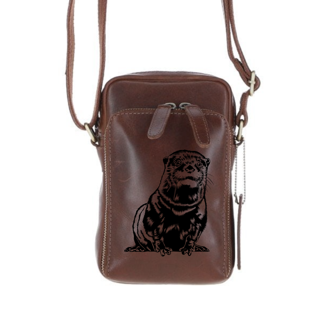 Personalised Otter Leather Compact Crossbody Bag