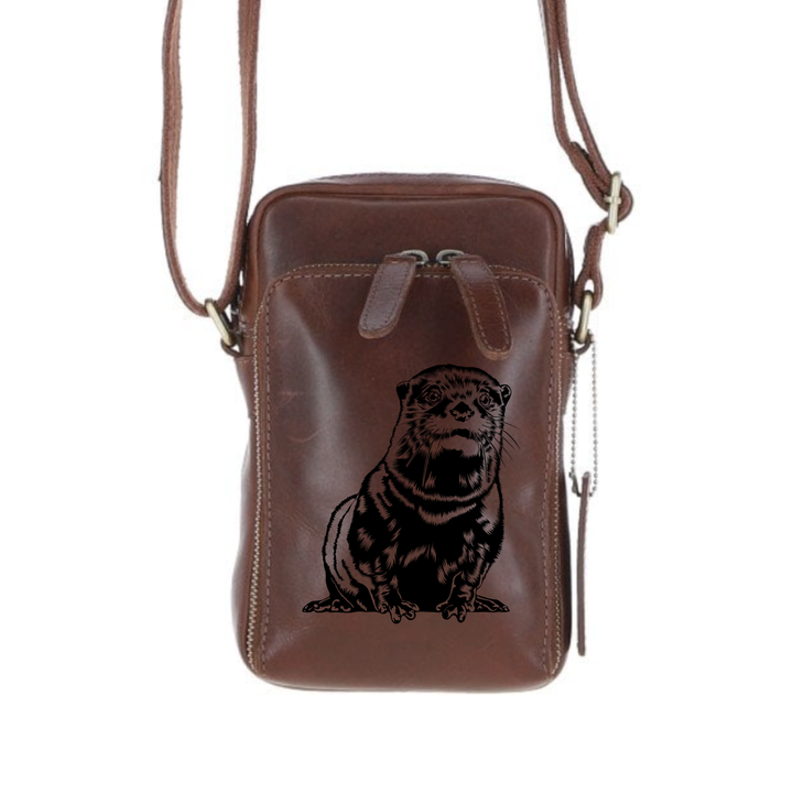 Personalised Otter Leather Compact Crossbody Bag