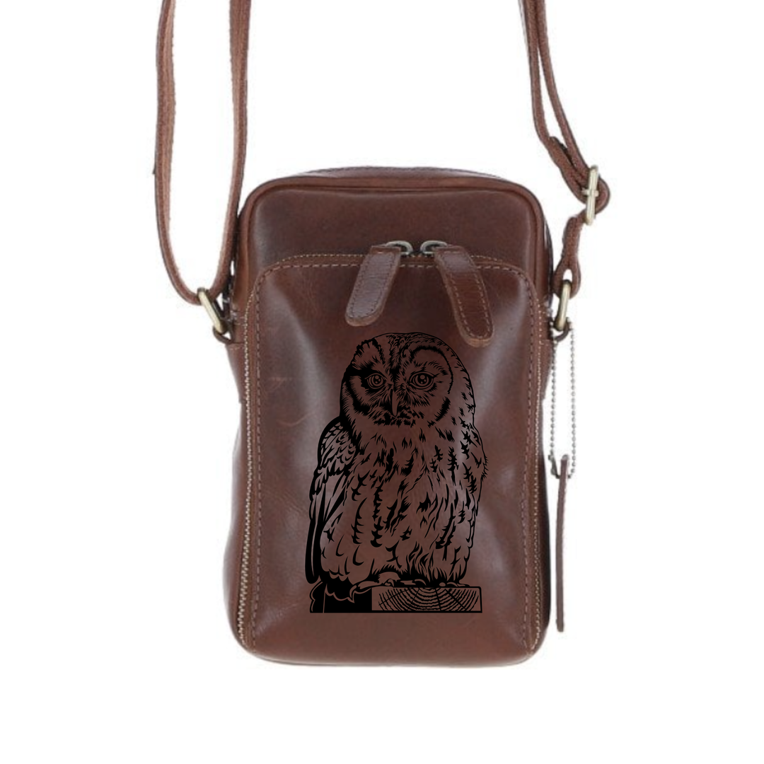 Personalised Owl Leather Compact Crossbody Bag