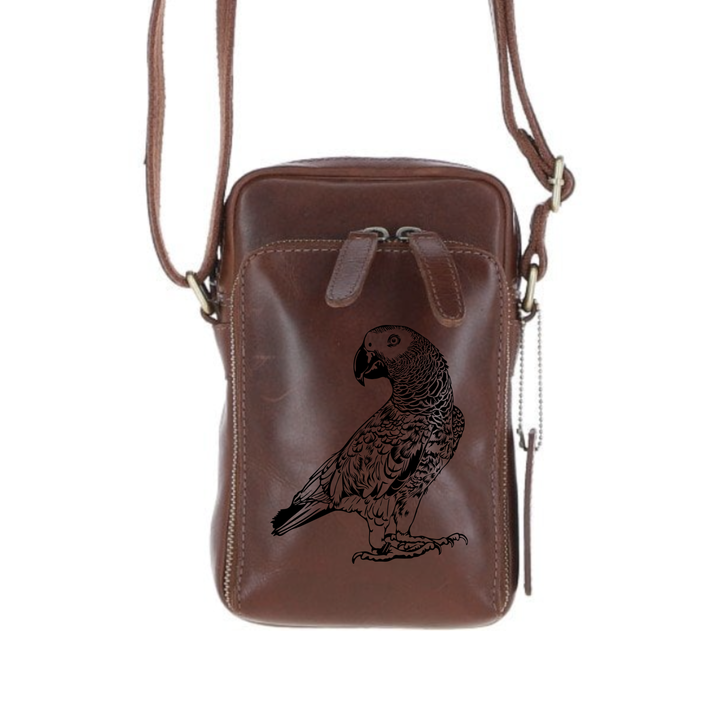 Personalised Parrot Leather Compact Crossbody Bag