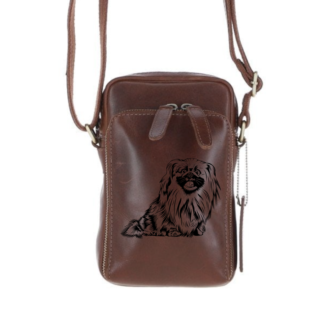 Personalised Pekingese Leather Compact Crossbody Bag