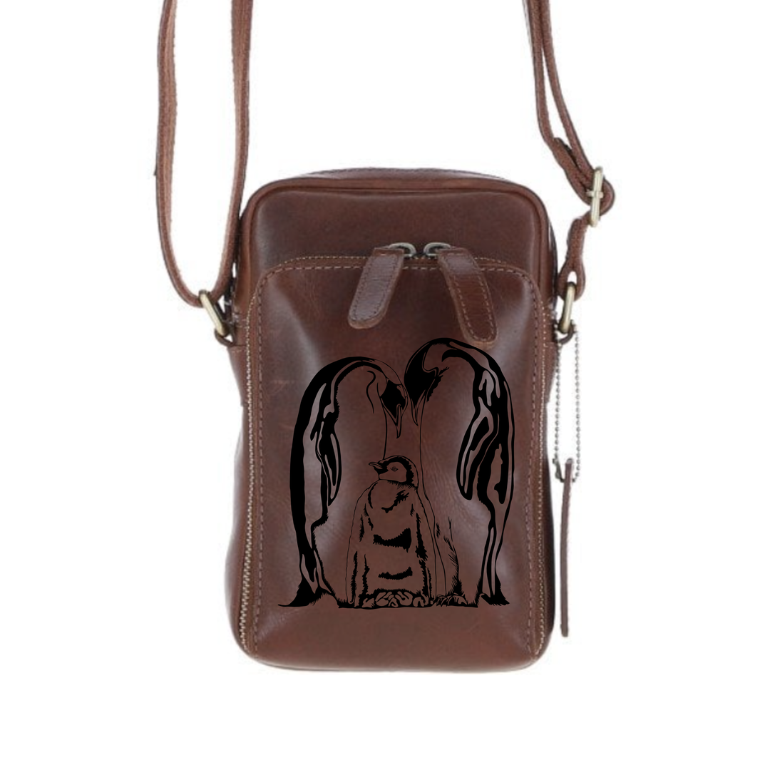 Personalised Penguin Leather Compact Crossbody Bag