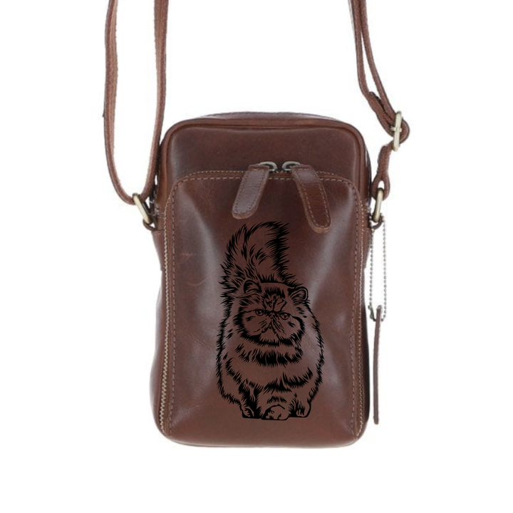 Personalised Persian Cat Leather Compact Crossbody Bag