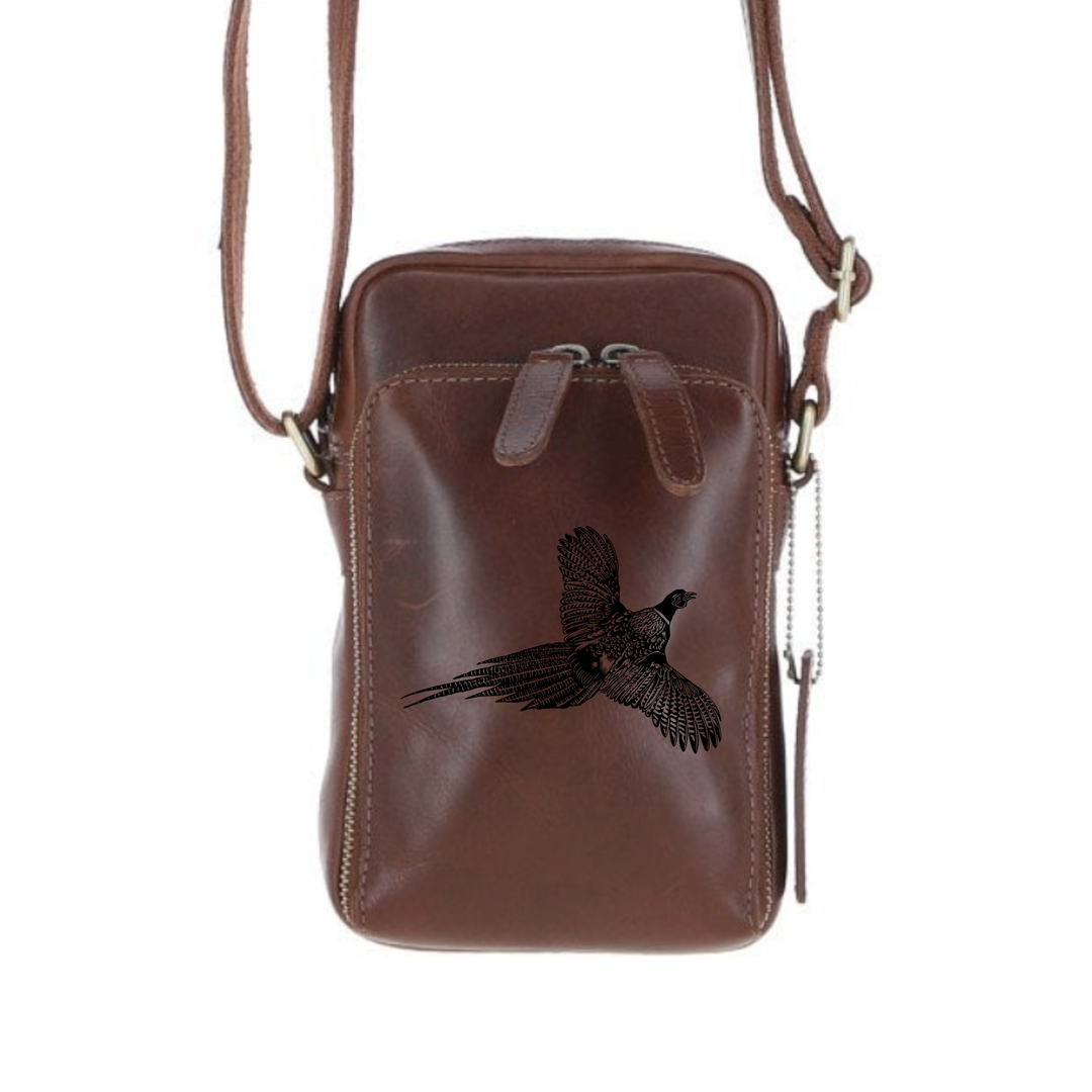 Personalised Pheasant Leather Compact Crossbody Bag